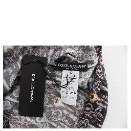 Gray Gold Key Print Silk Blouse T-shirt