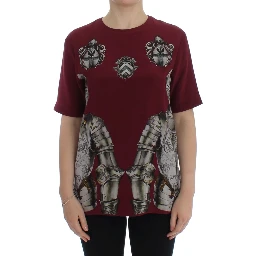 Red Knight Print Silk Blouse T-shirt