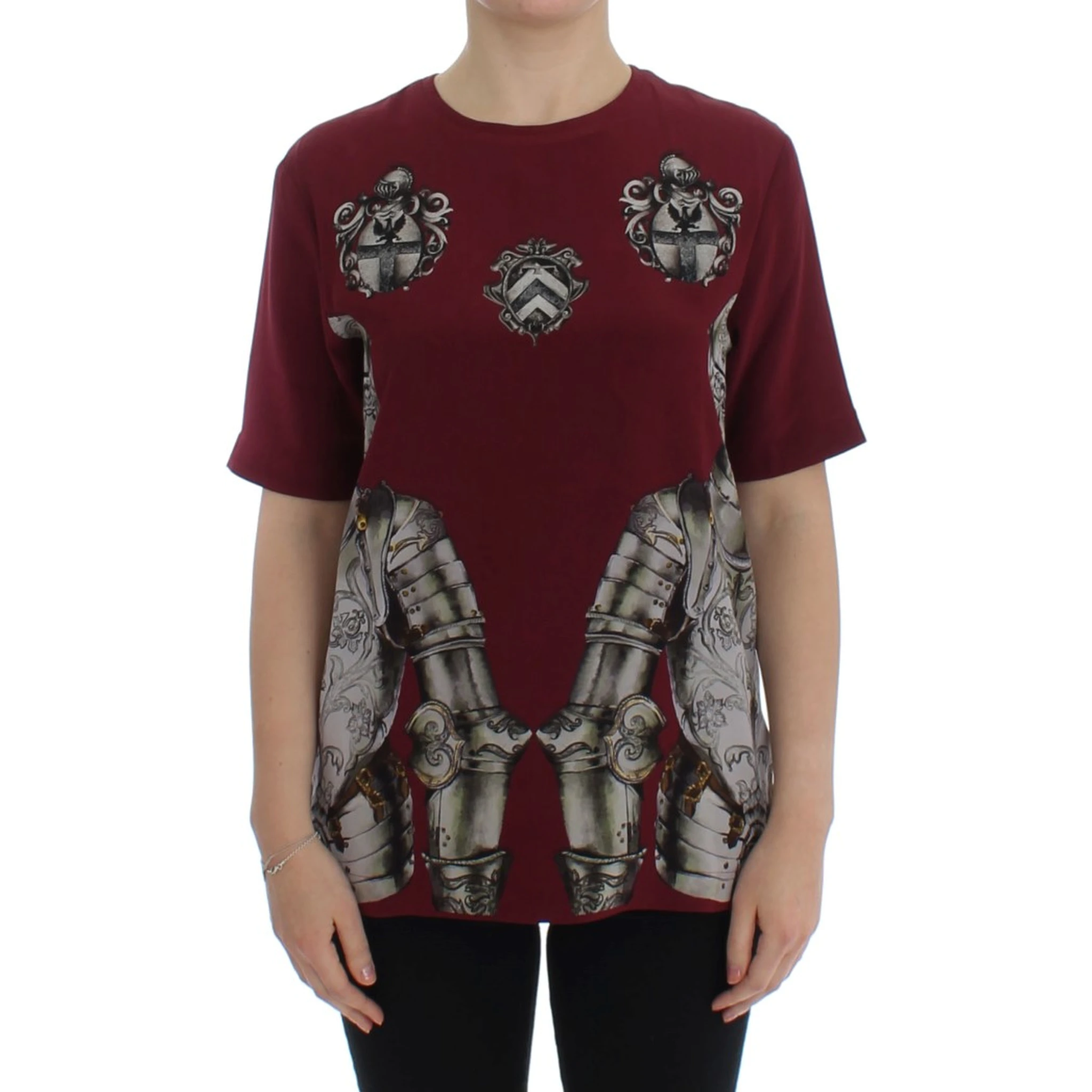Red Knight Print Silk Blouse T-shirt