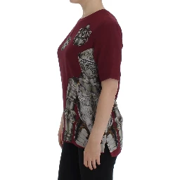 Red Knight Print Silk Blouse T-shirt