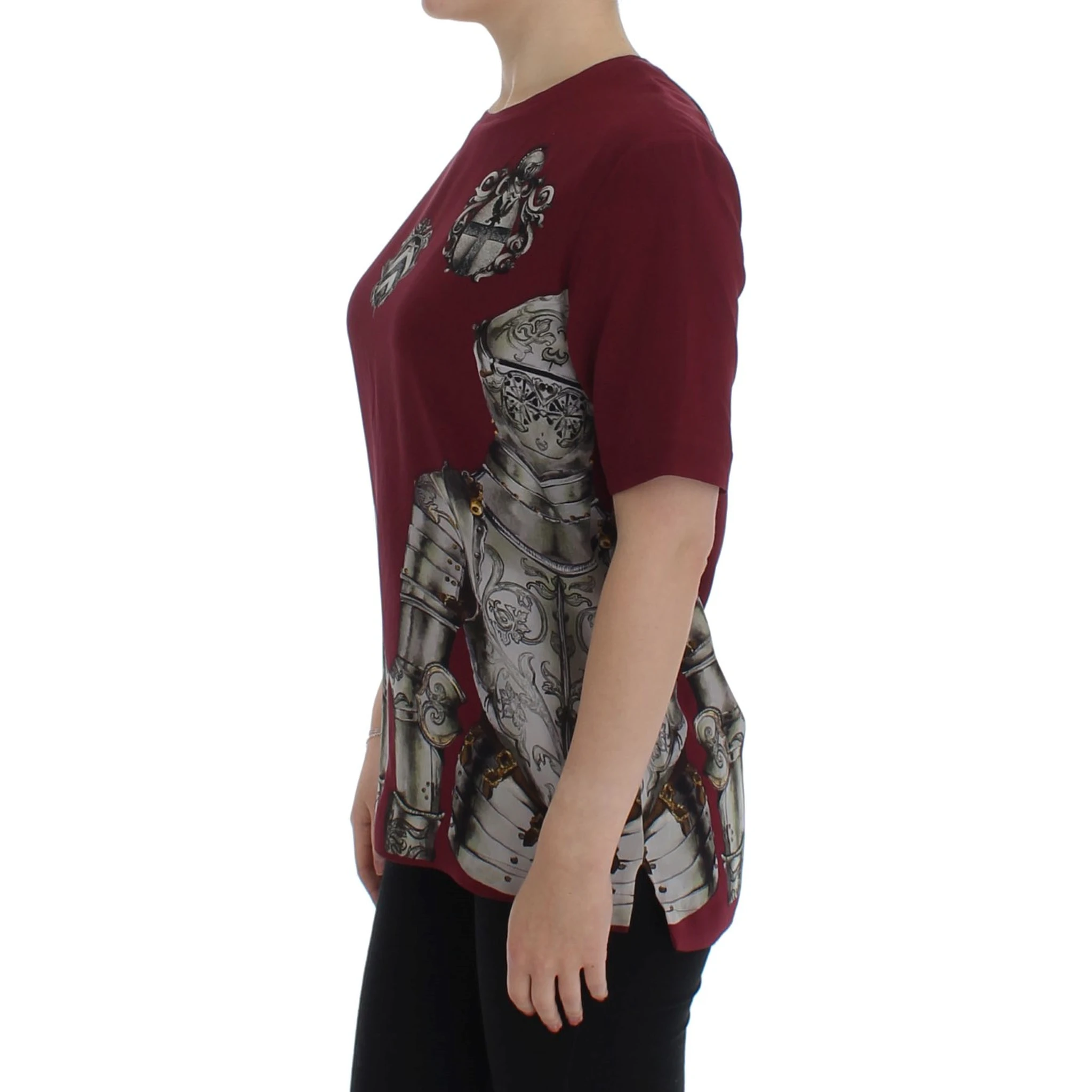 Red Knight Print Silk Blouse T-shirt