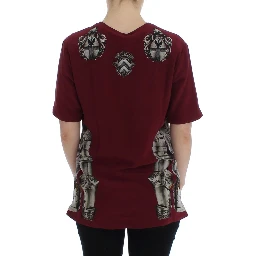 Red Knight Print Silk Blouse T-shirt