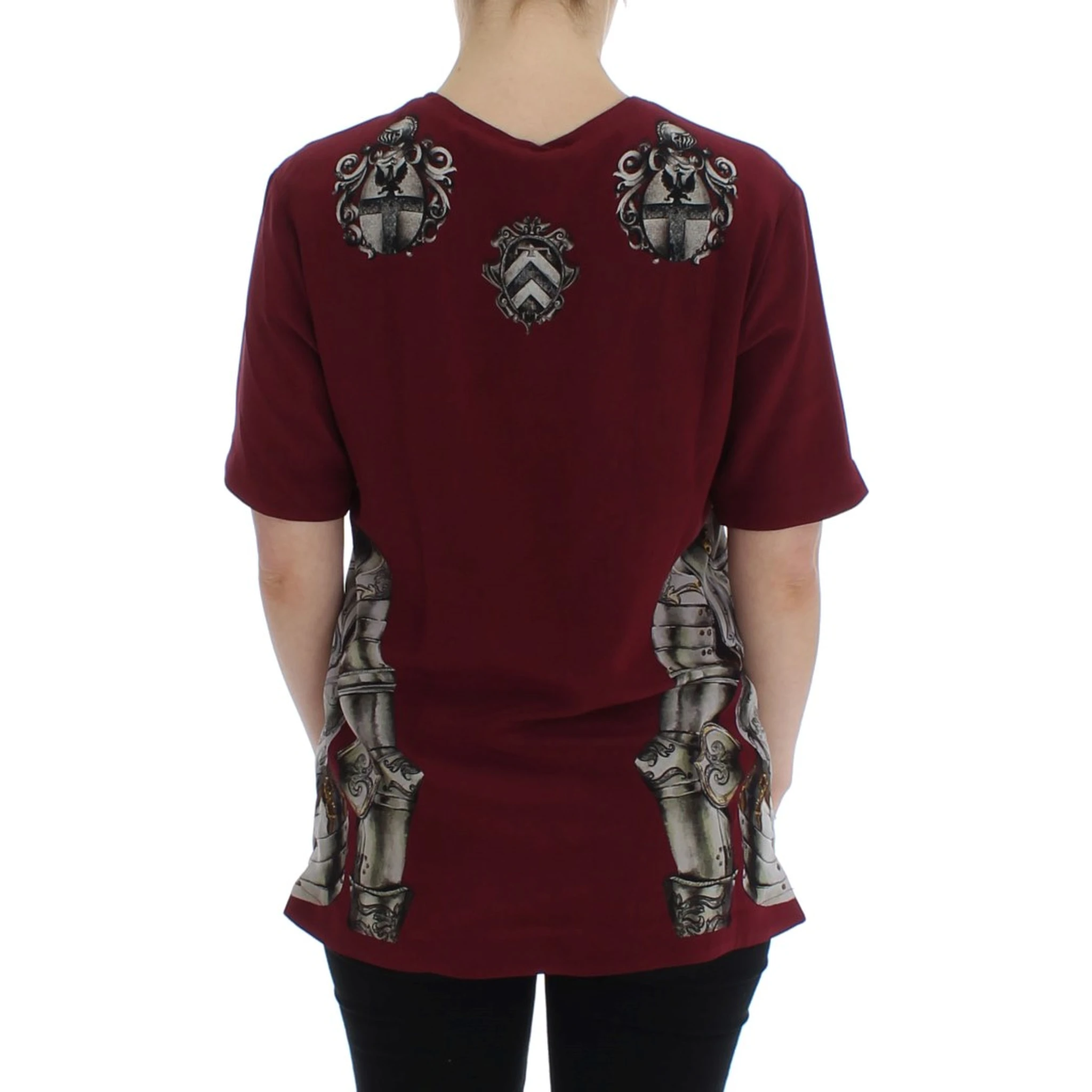 Red Knight Print Silk Blouse T-shirt