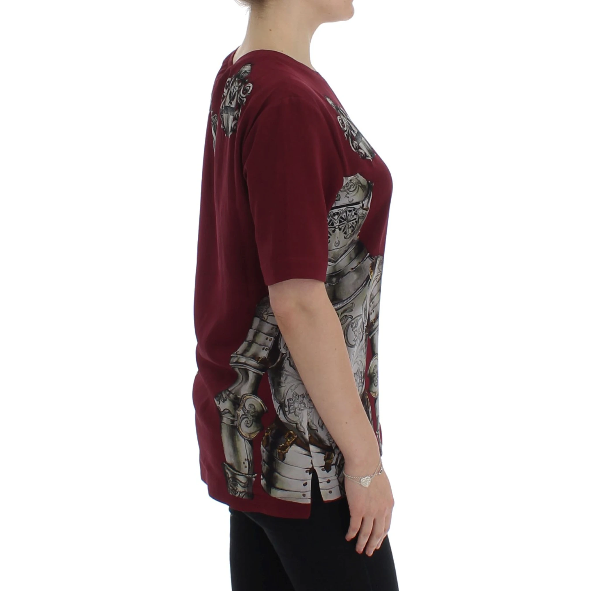 Red Knight Print Silk Blouse T-shirt