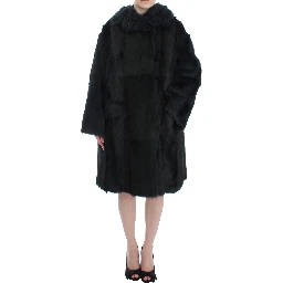 Black Goat Fur Shearling Long Jacket Coat