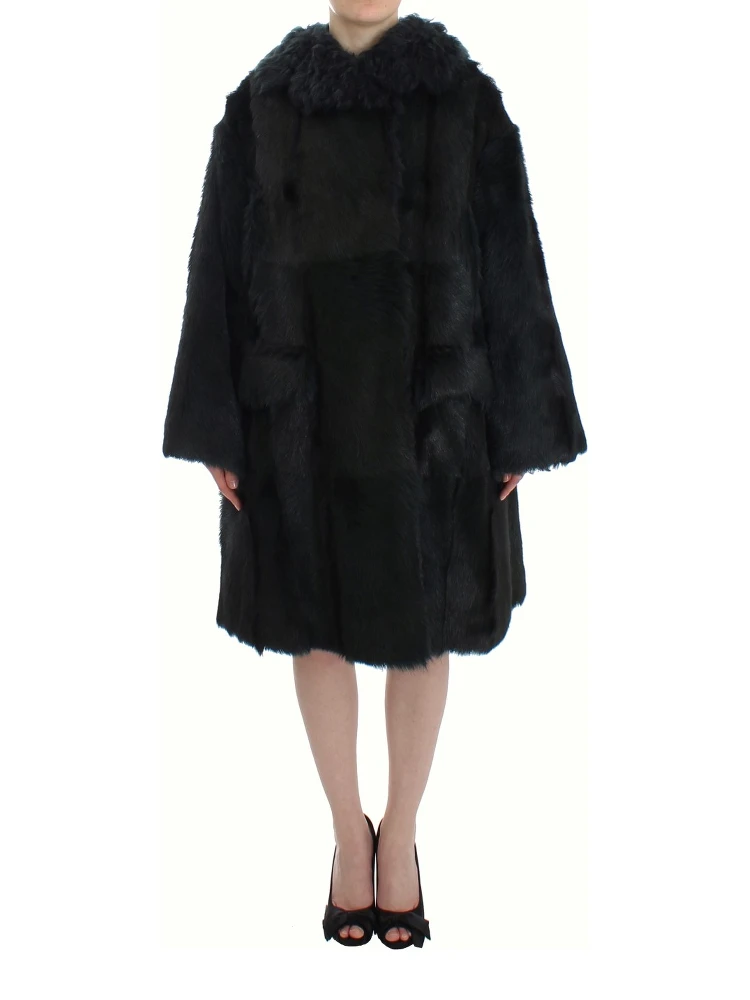 Black Goat Fur Shearling Long Jacket Coat alternative