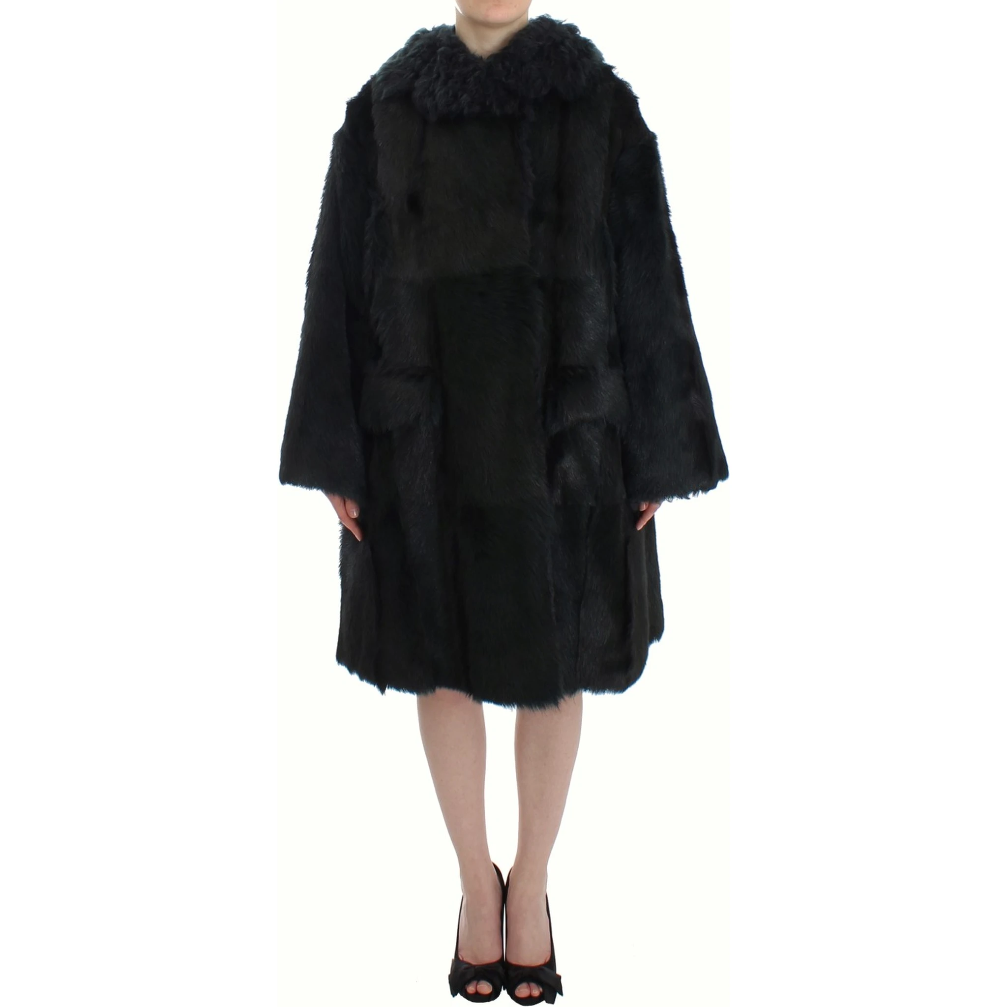 Black Goat Fur Shearling Long Jacket Coat