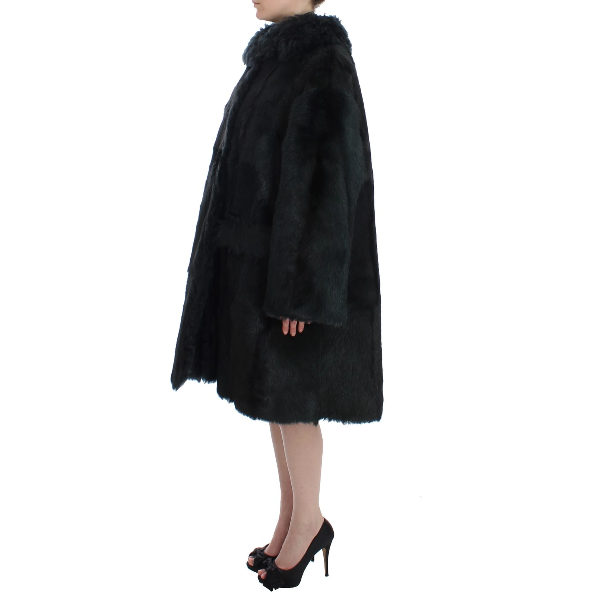 Black Goat Fur Shearling Long Jacket Coat