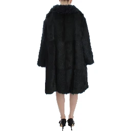 Black Goat Fur Shearling Long Jacket Coat