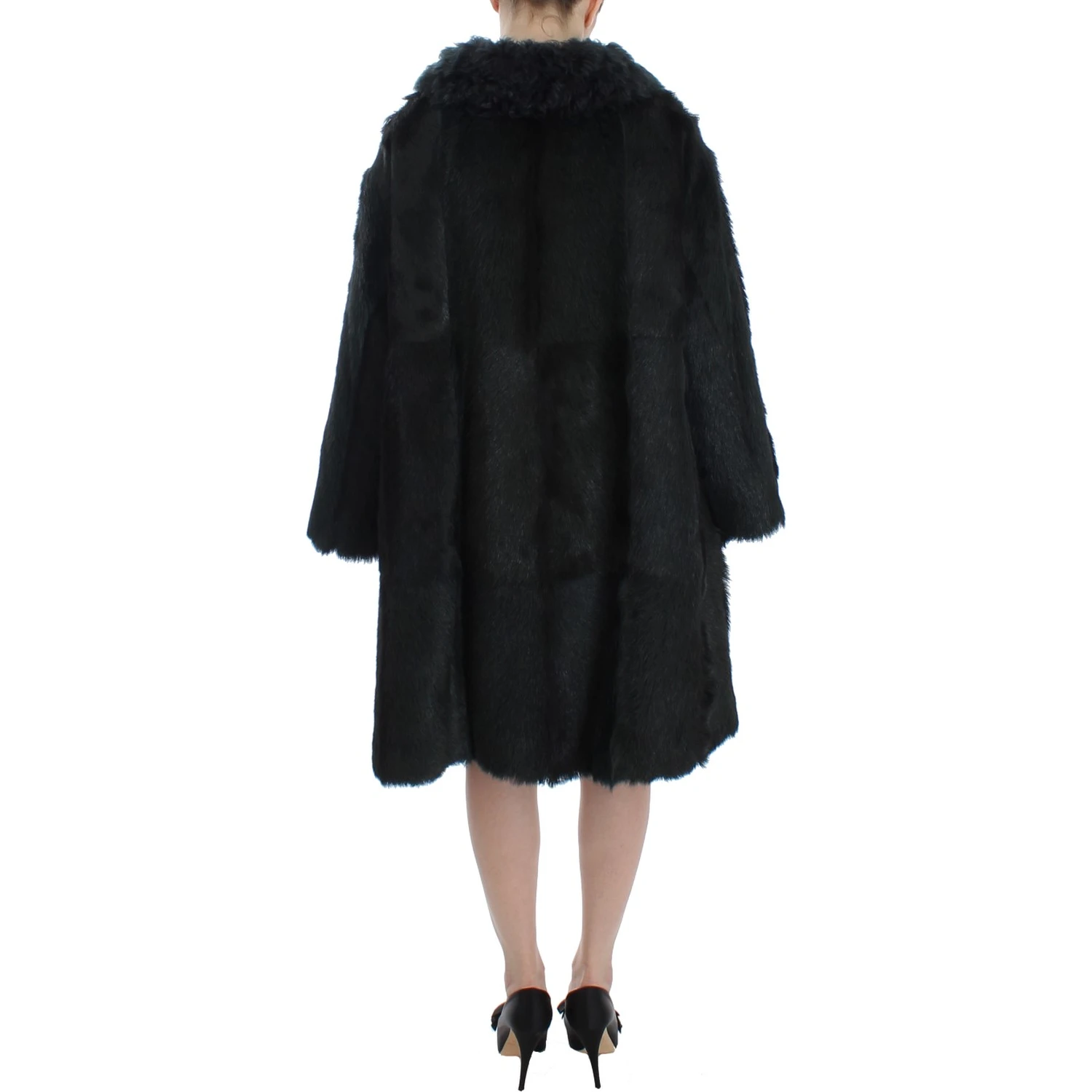 Black Goat Fur Shearling Long Jacket Coat