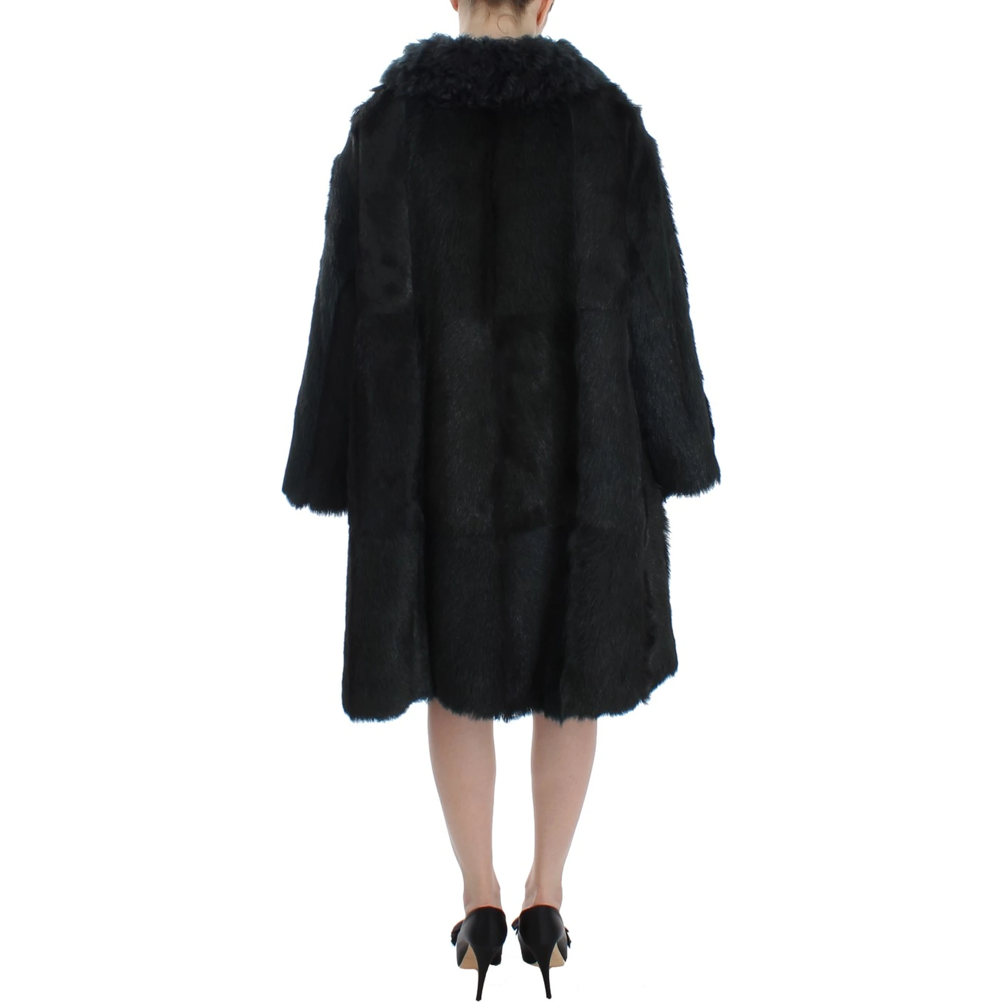 Black Goat Fur Shearling Long Jacket Coat
