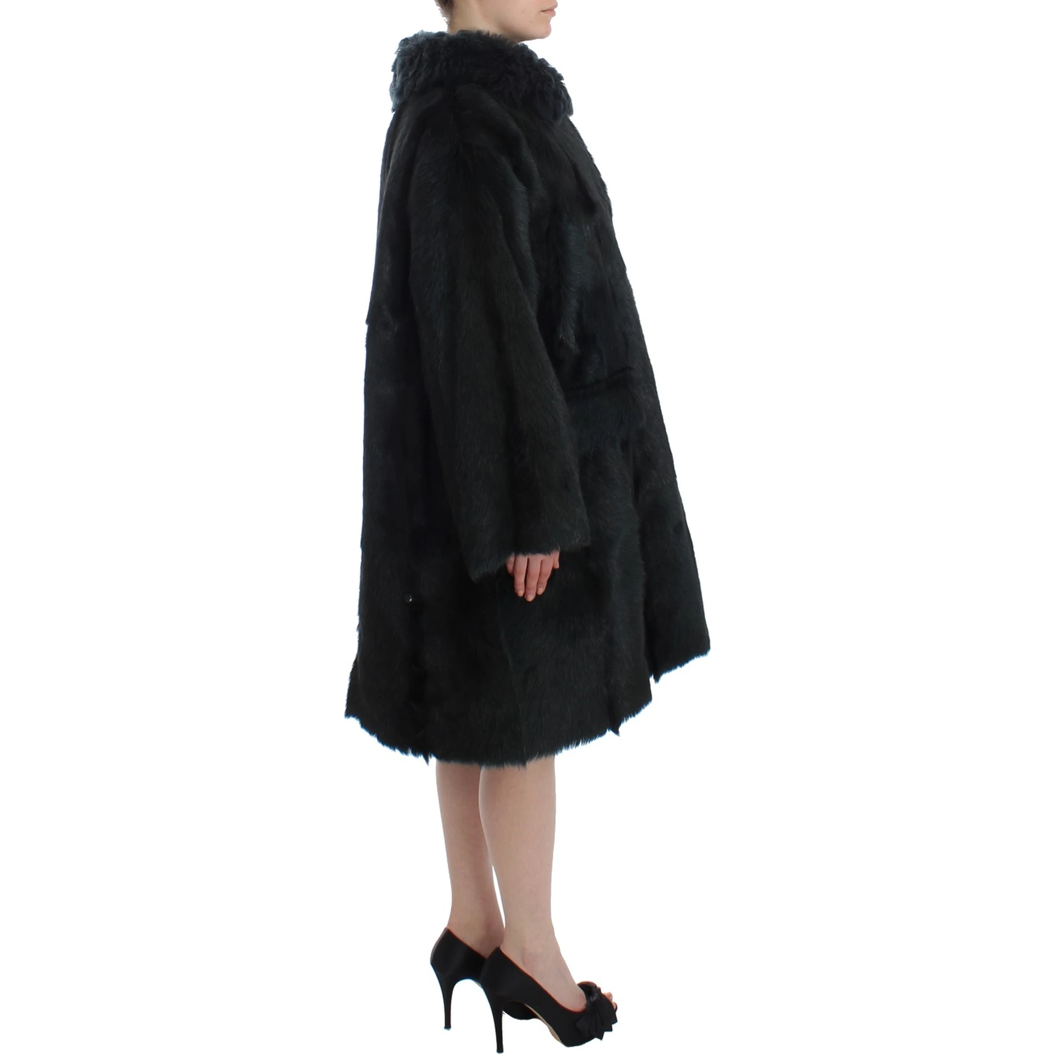 Black Goat Fur Shearling Long Jacket Coat