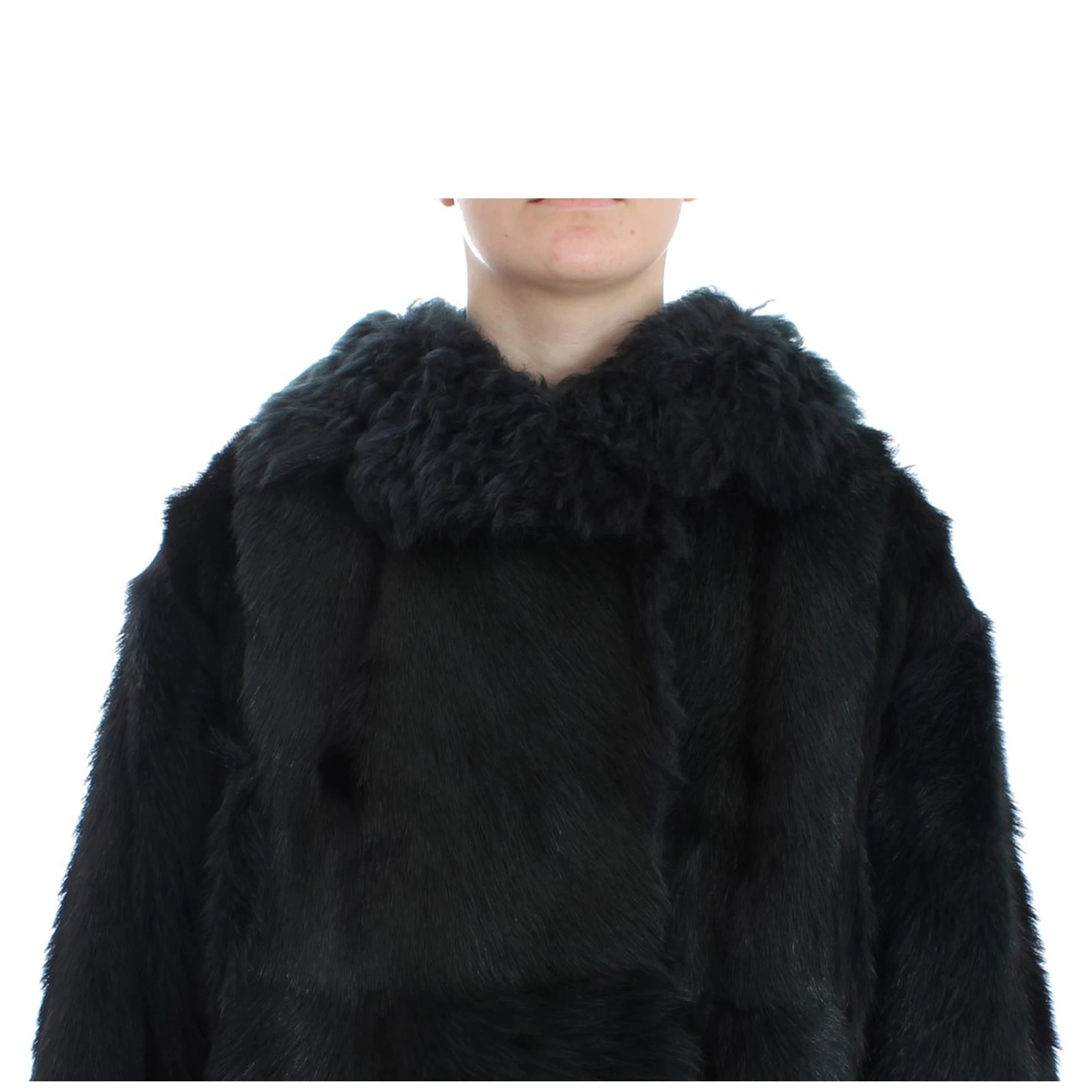 Black Goat Fur Shearling Long Jacket Coat