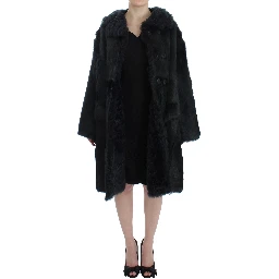 Black Goat Fur Shearling Long Jacket Coat