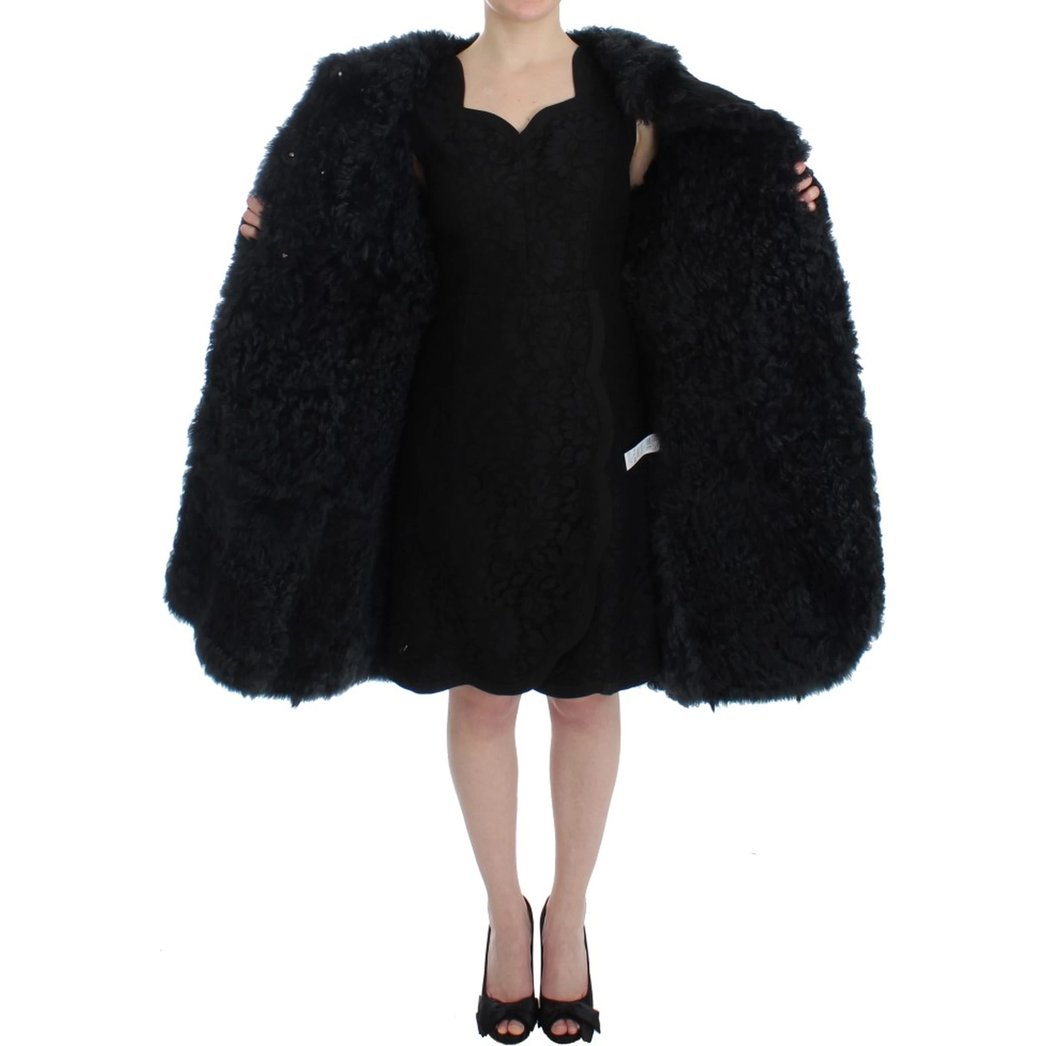 Black Goat Fur Shearling Long Jacket Coat