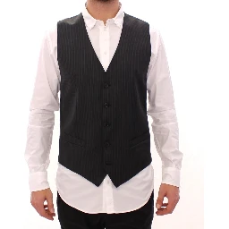 Gray Striped Wool Single Breasted Vest