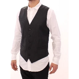 Gray Striped Wool Single Breasted Vest