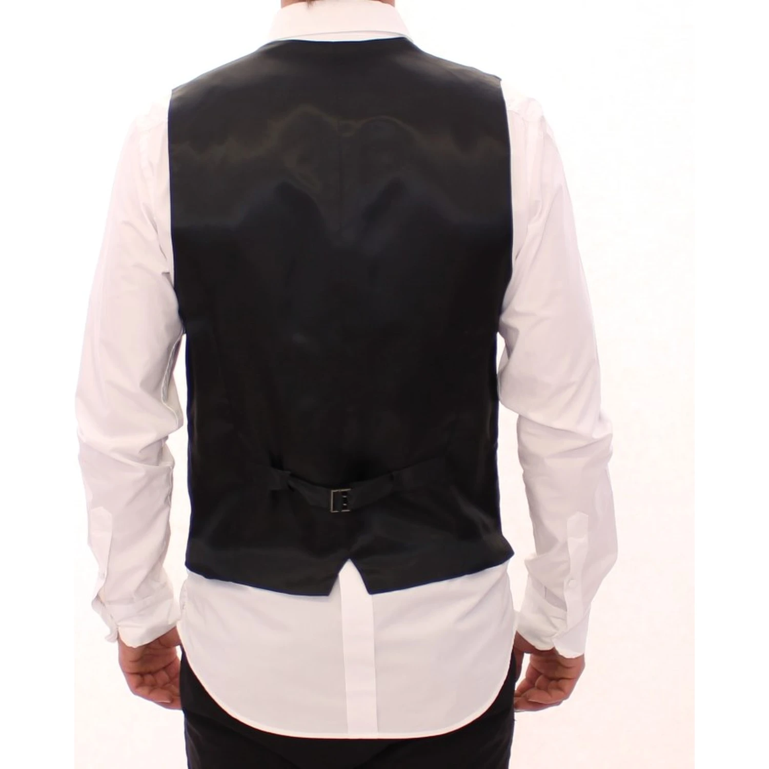 Gray Striped Wool Single Breasted Vest