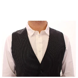 Gray Striped Wool Single Breasted Vest