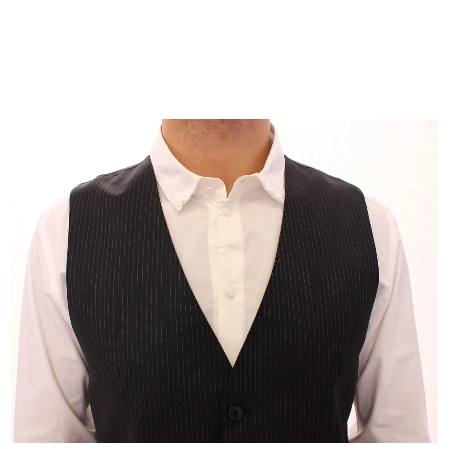 Gray Striped Wool Single Breasted Vest
