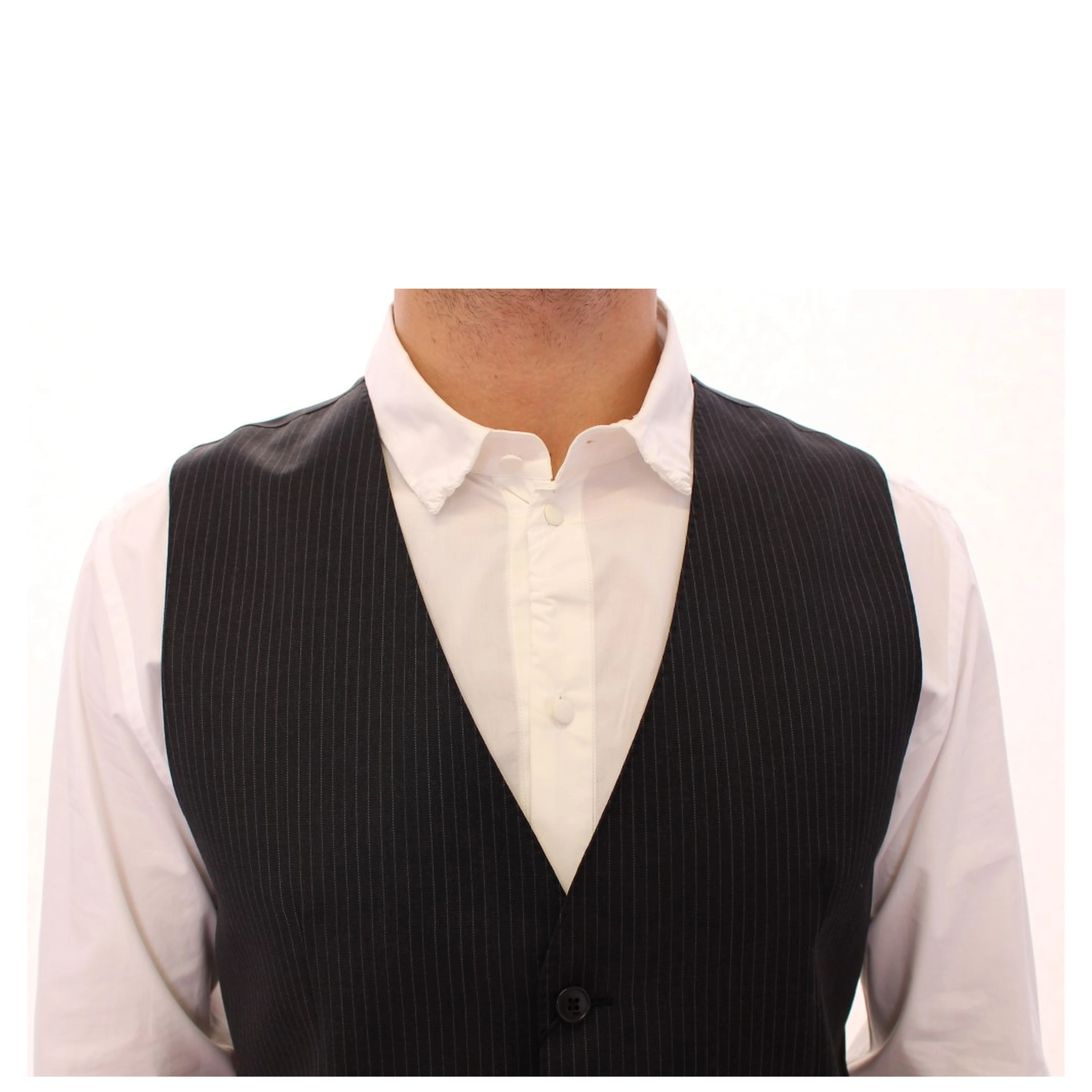 Gray Striped Wool Single Breasted Vest