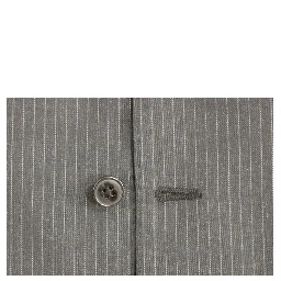 Gray Striped Wool Single Breasted Vest