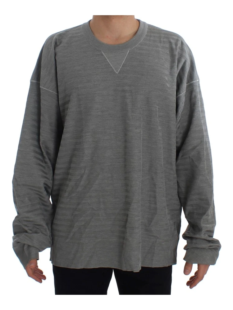 Gray Crewneck Pullover Silk Sweater