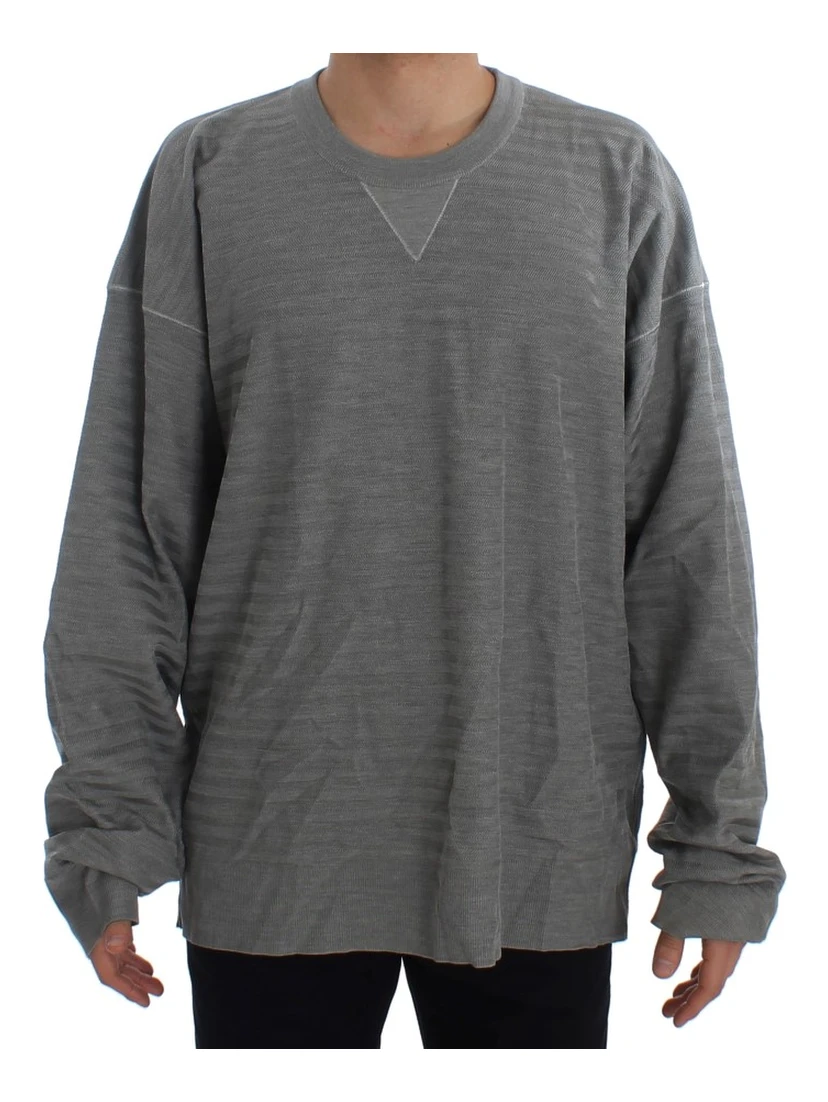 Gray Crewneck Pullover Silk Sweater