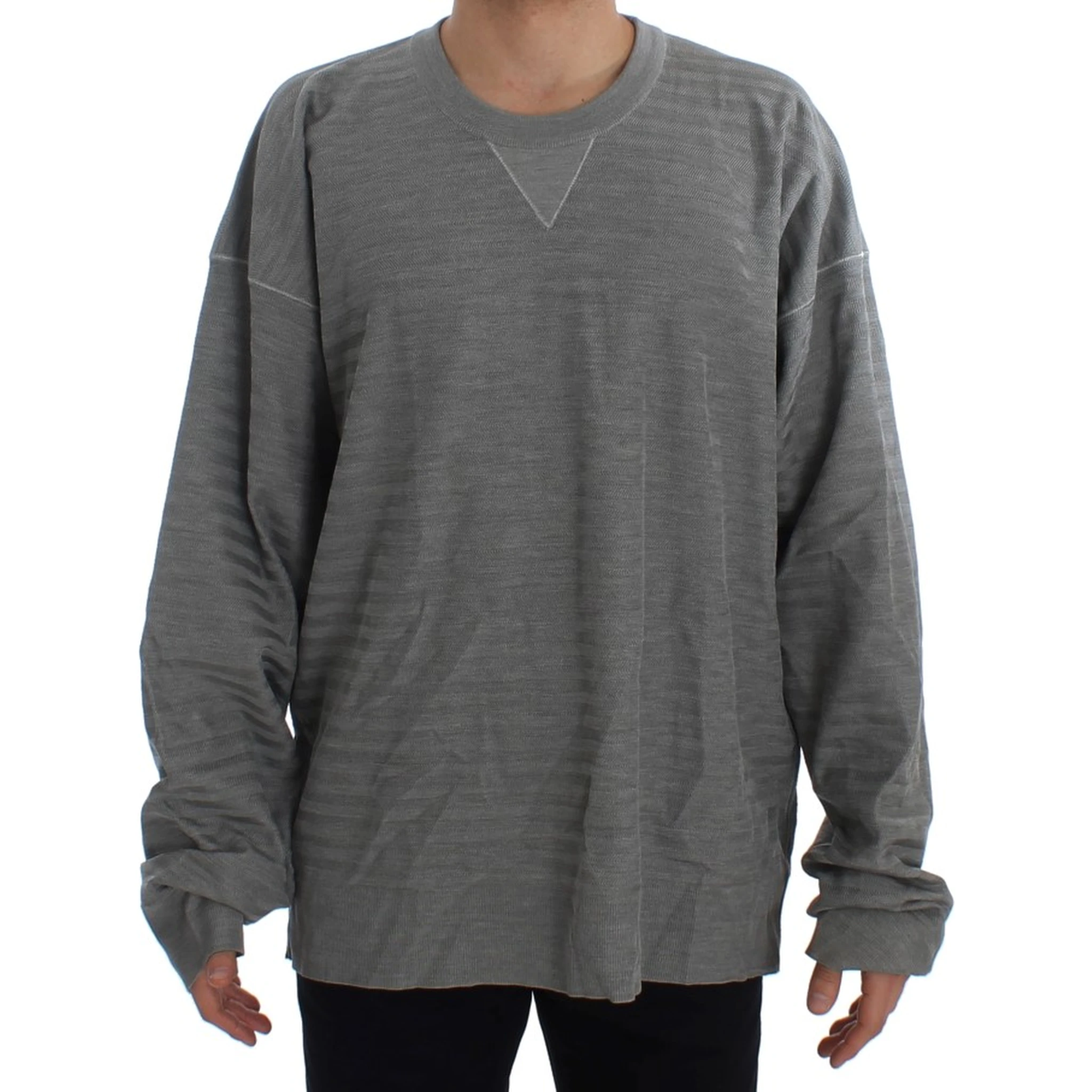 Gray Crewneck Pullover Silk Sweater