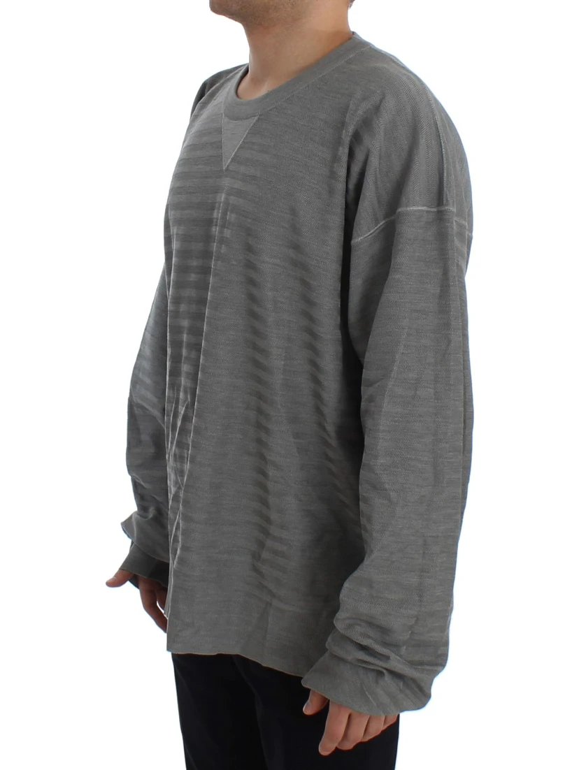 Gray Crewneck Pullover Silk Sweater