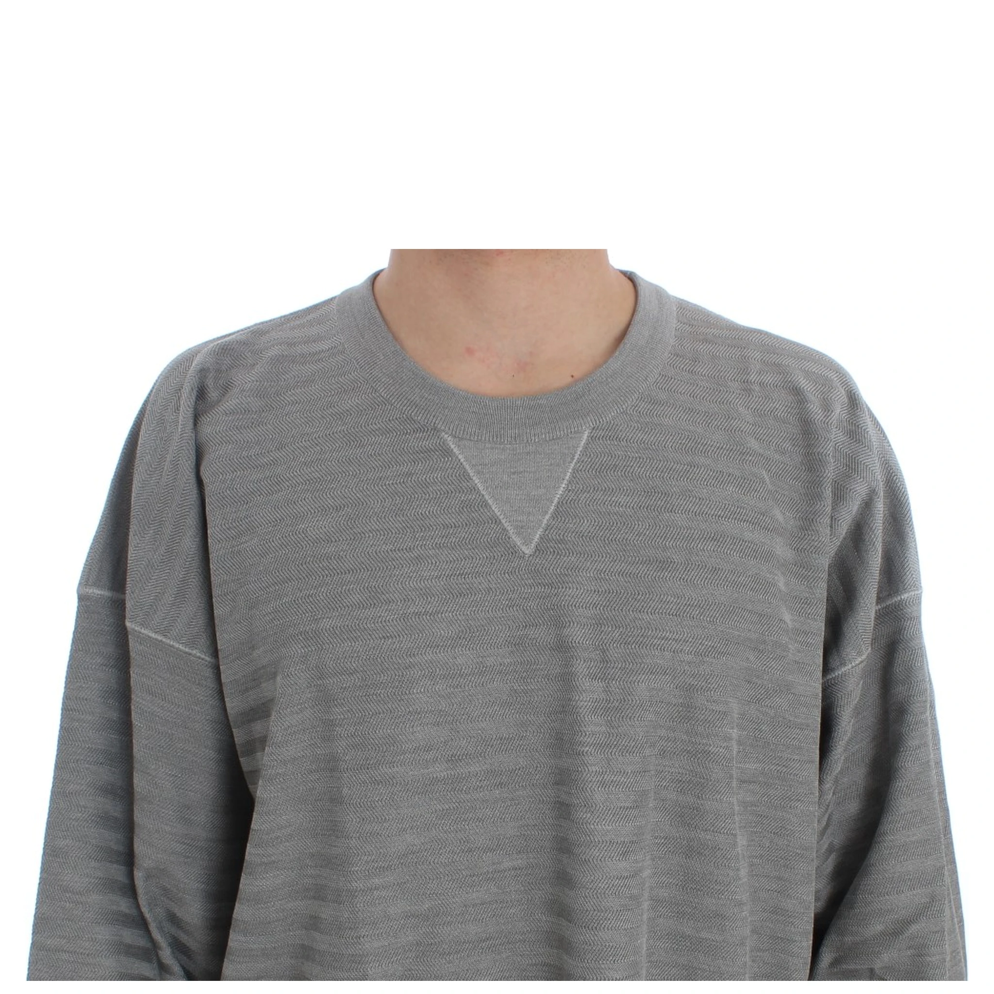 Gray Crewneck Pullover Silk Sweater