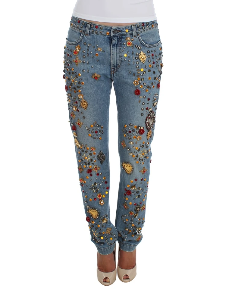 Crystal Roses Heart Embellished Jeans