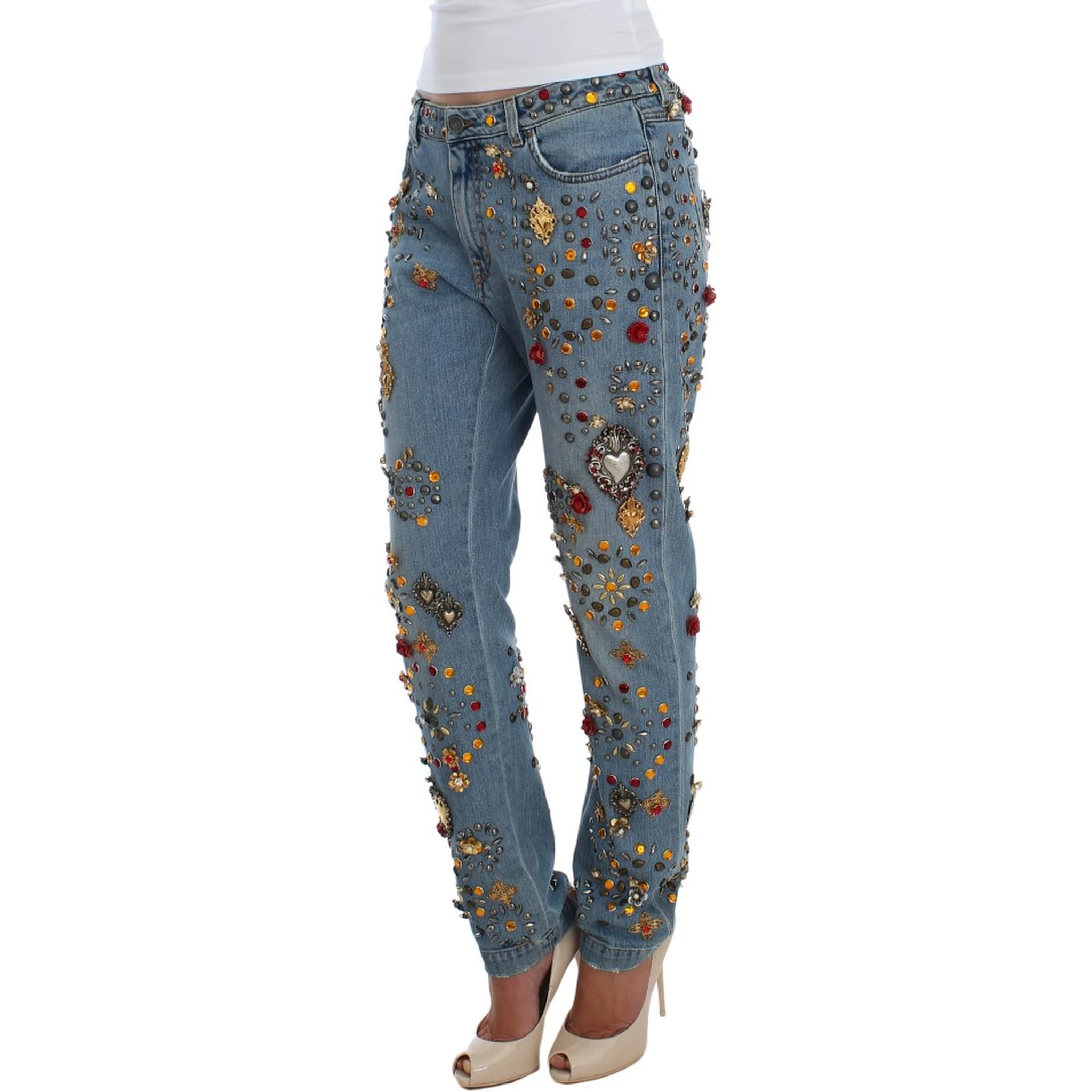 Crystal Roses Heart Embellished Jeans