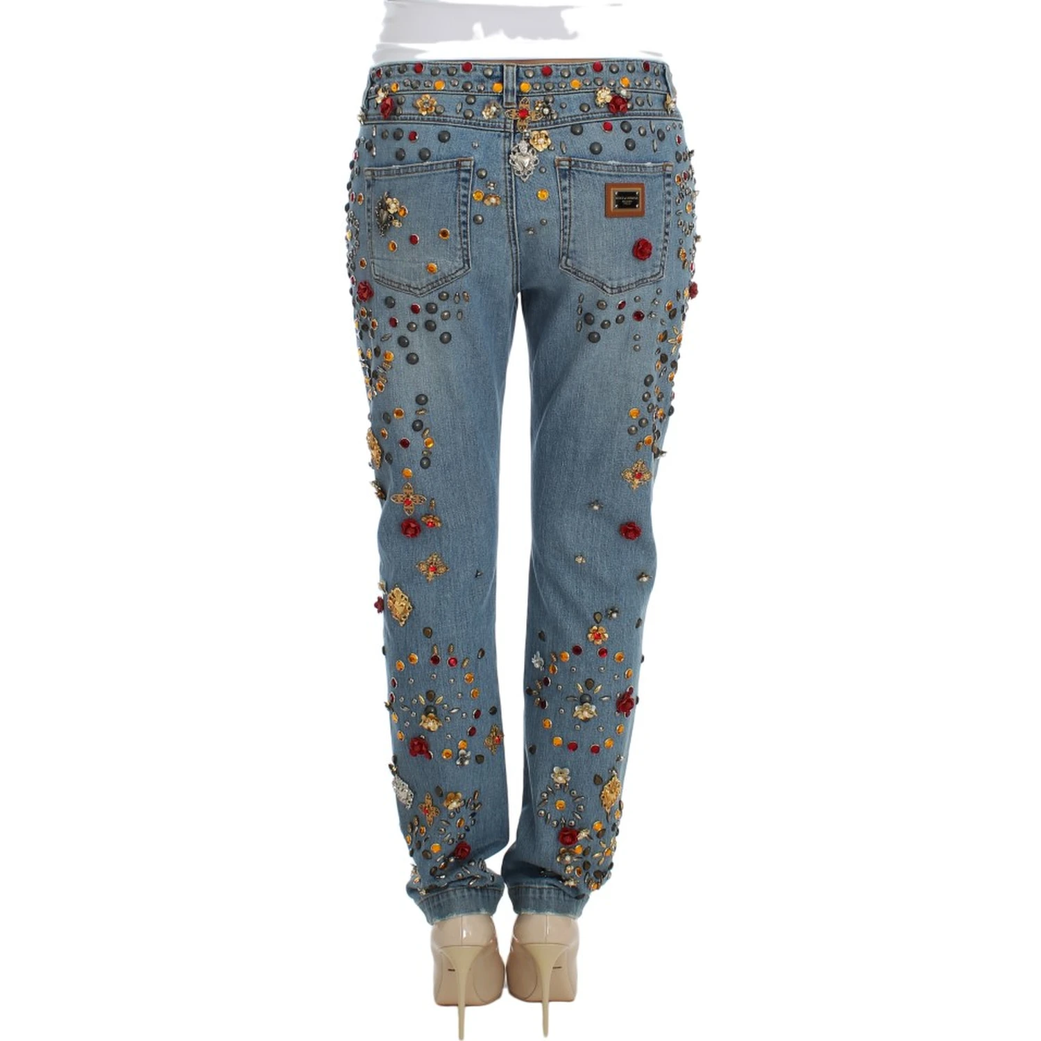Crystal Roses Heart Embellished Jeans