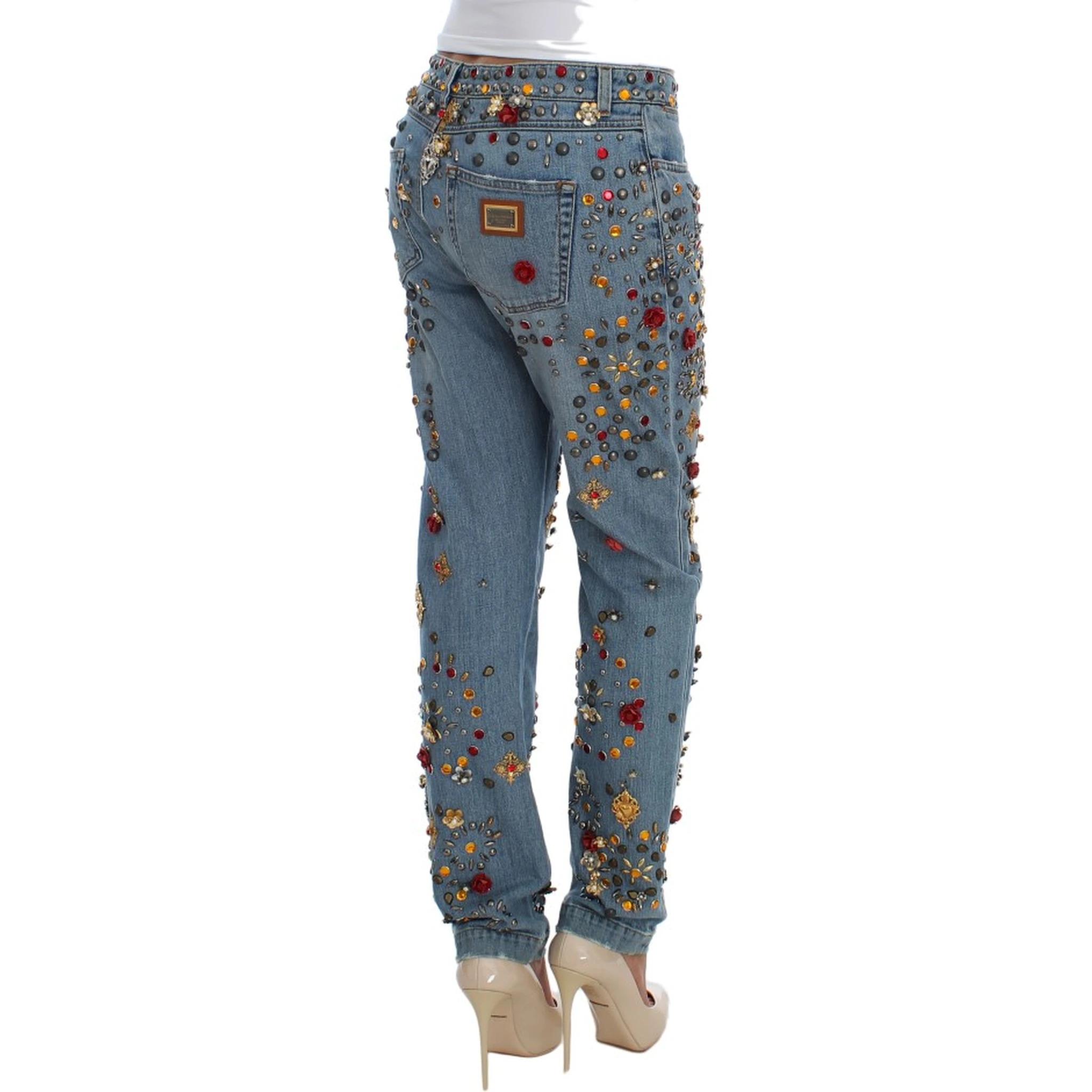Crystal Roses Heart Embellished Jeans