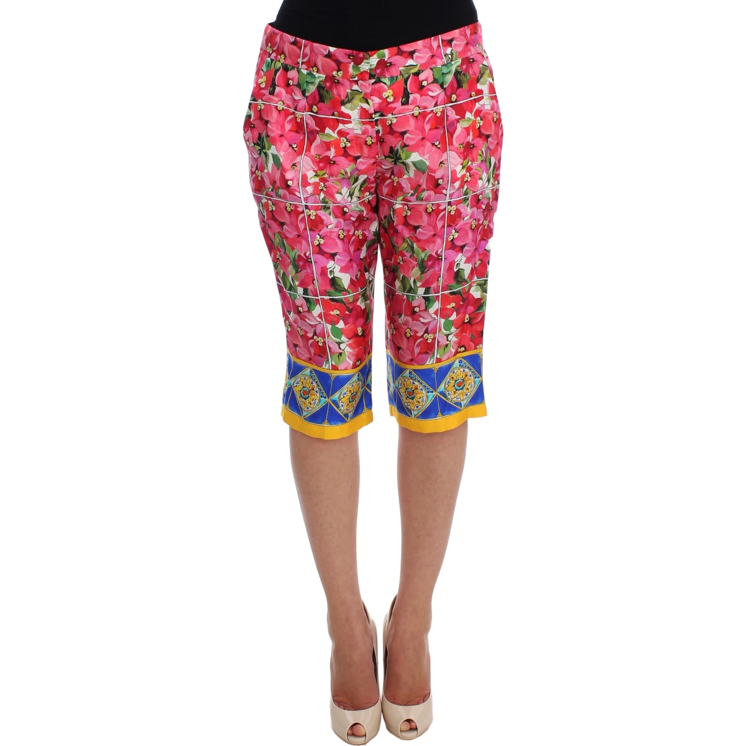 Multicolor Floral Knee Capris Shorts Pants