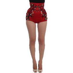 Red Silk Crystal Roses Shorts