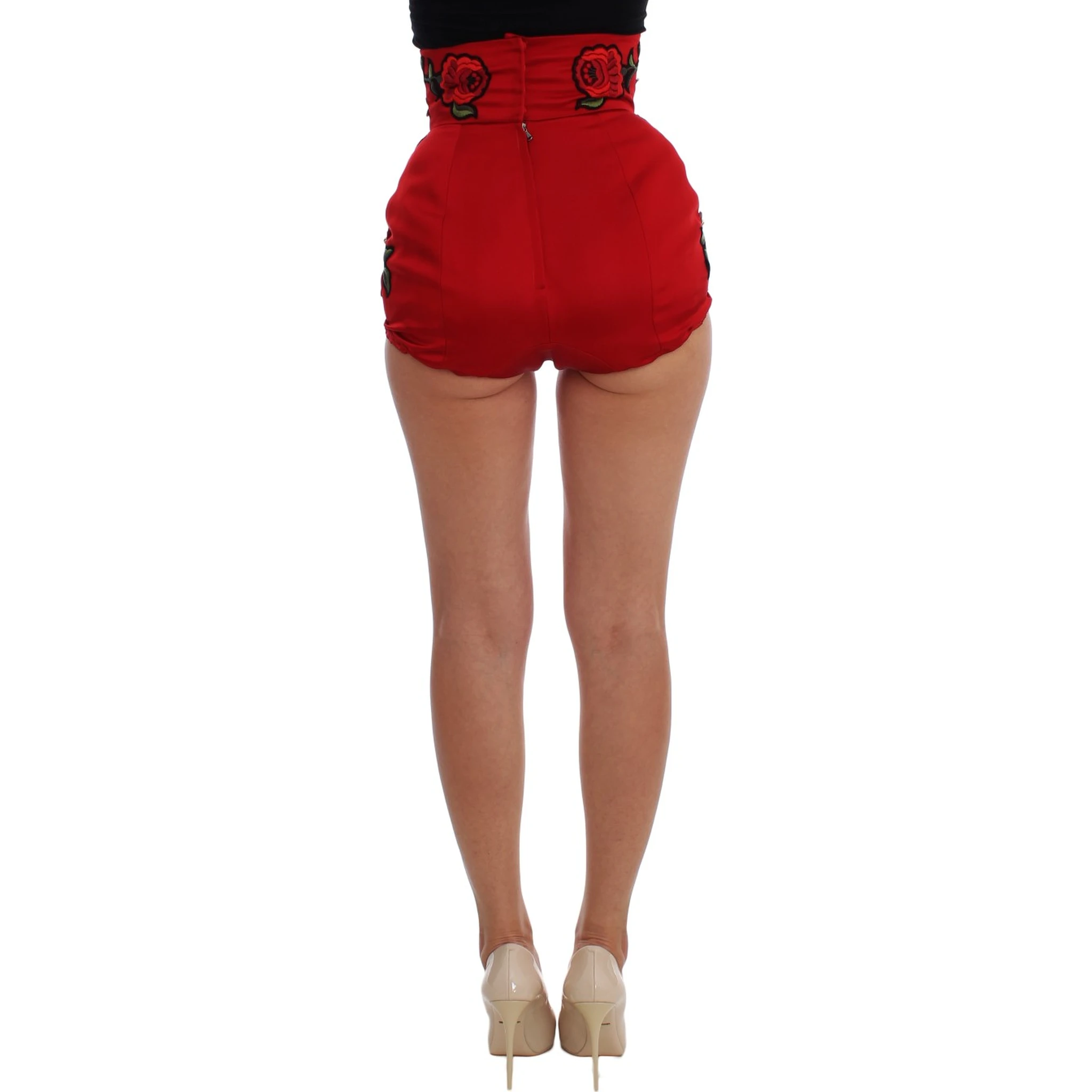 Red Silk Crystal Roses Shorts