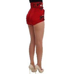 Red Silk Crystal Roses Shorts