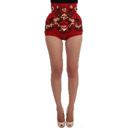 Red Silk Crystal Roses Shorts