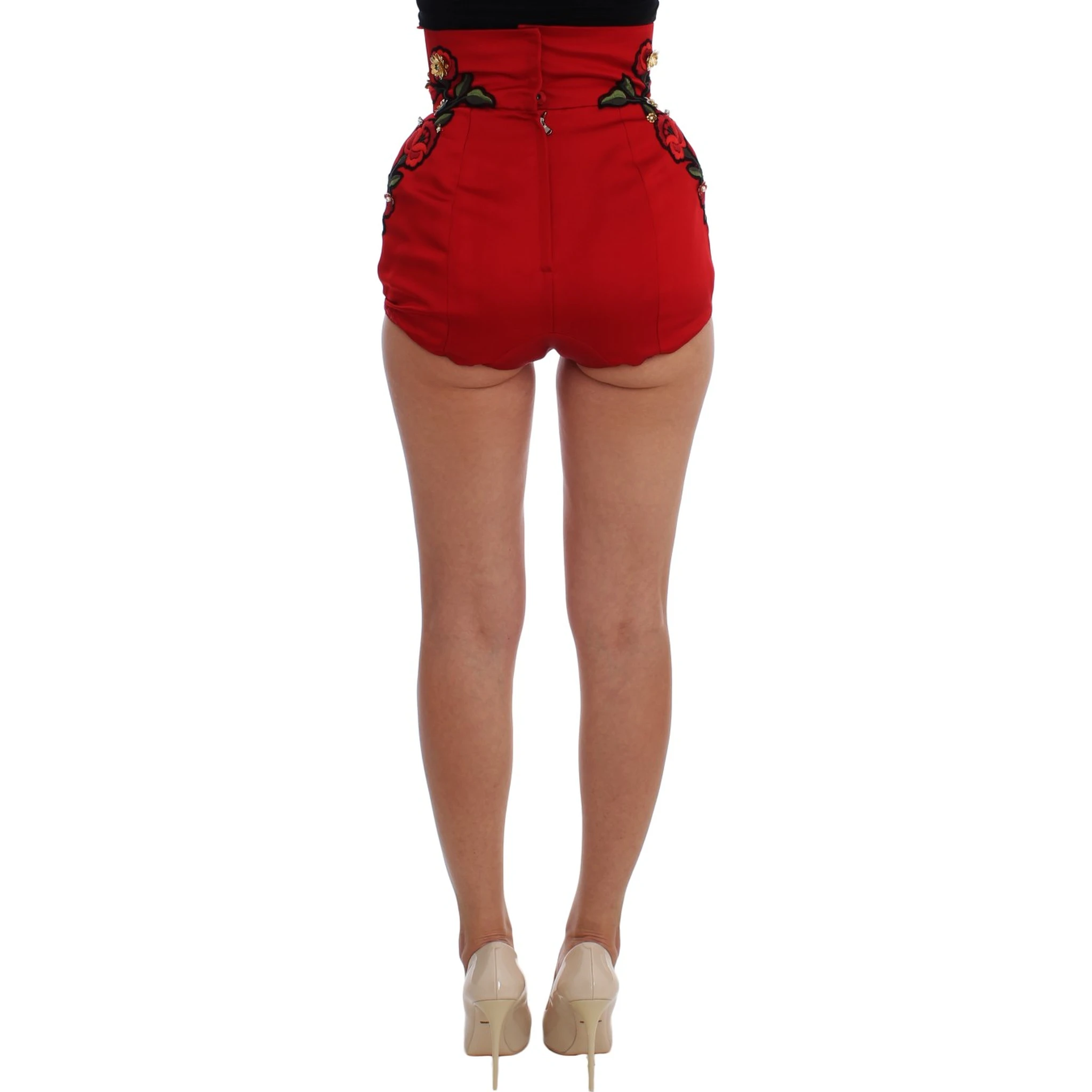 Red Silk Crystal Roses Shorts