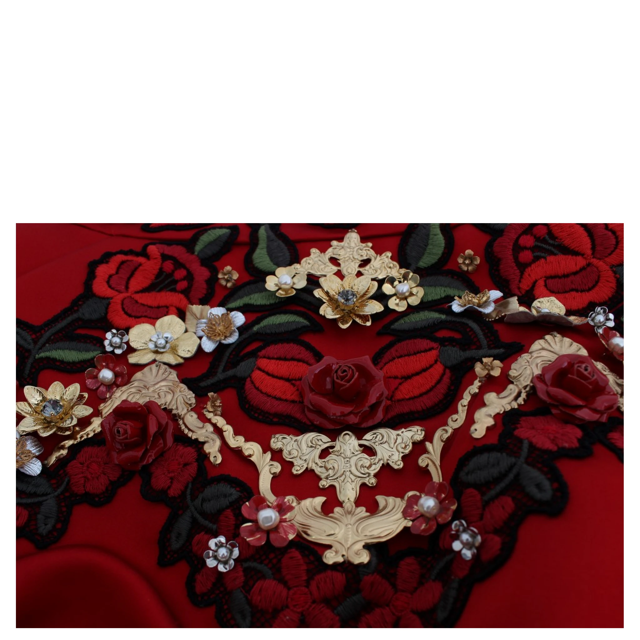 Red Silk Crystal Roses Shorts