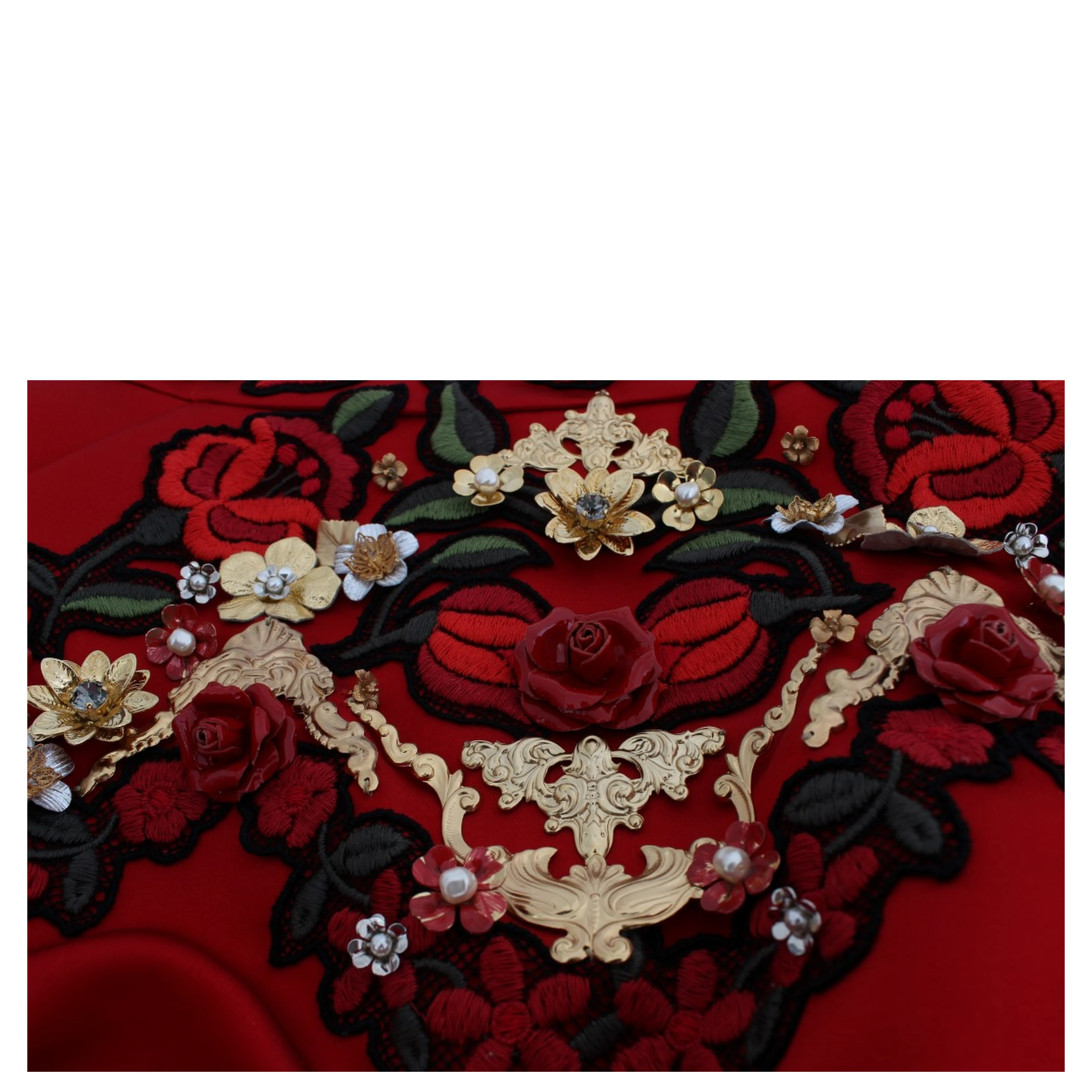 Red Silk Crystal Roses Shorts