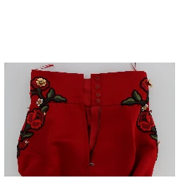 Red Silk Crystal Roses Shorts