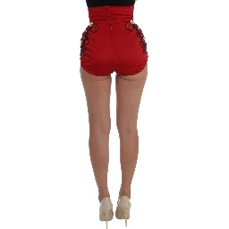 Red Silk Crystal Roses Shorts