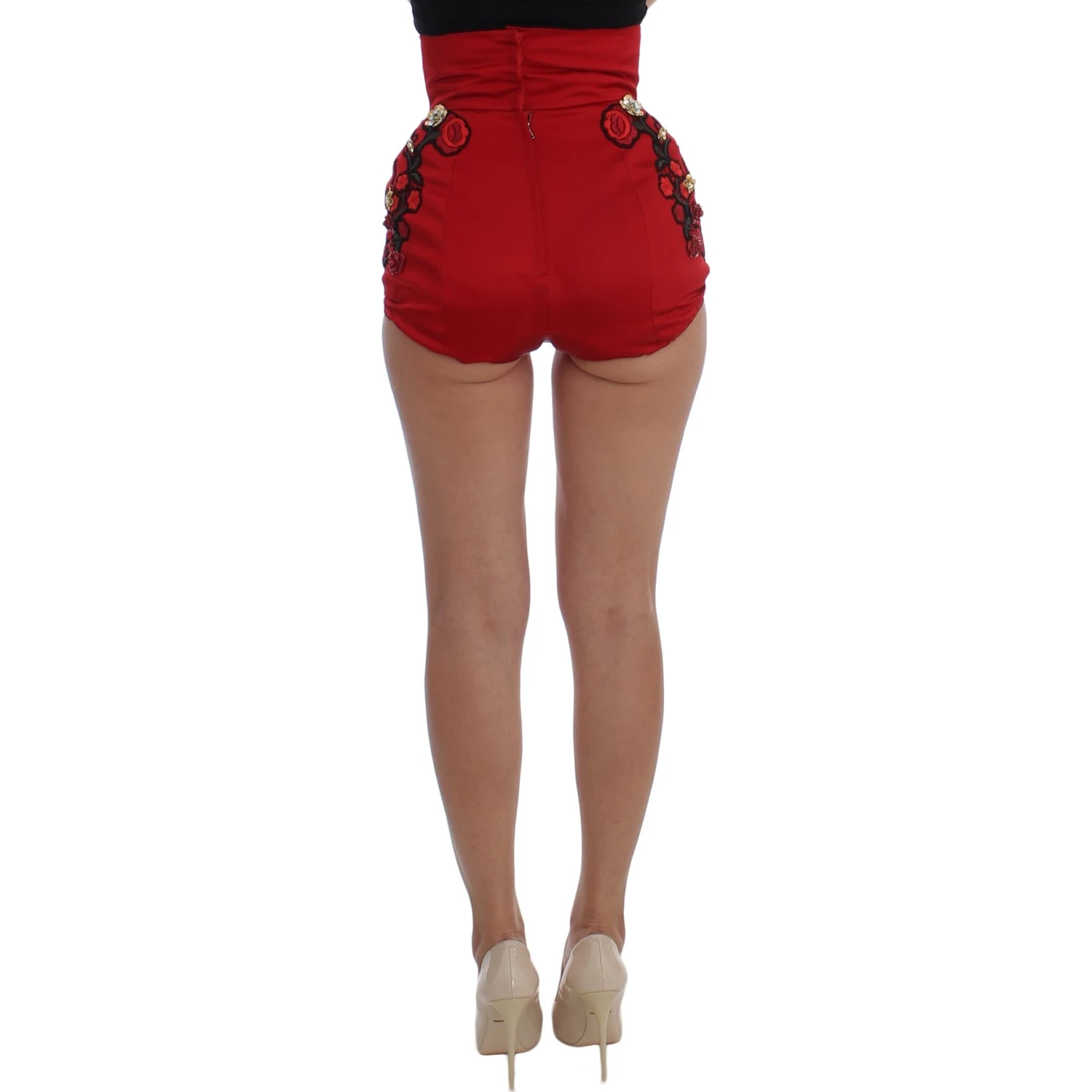 Red Silk Crystal Roses Shorts