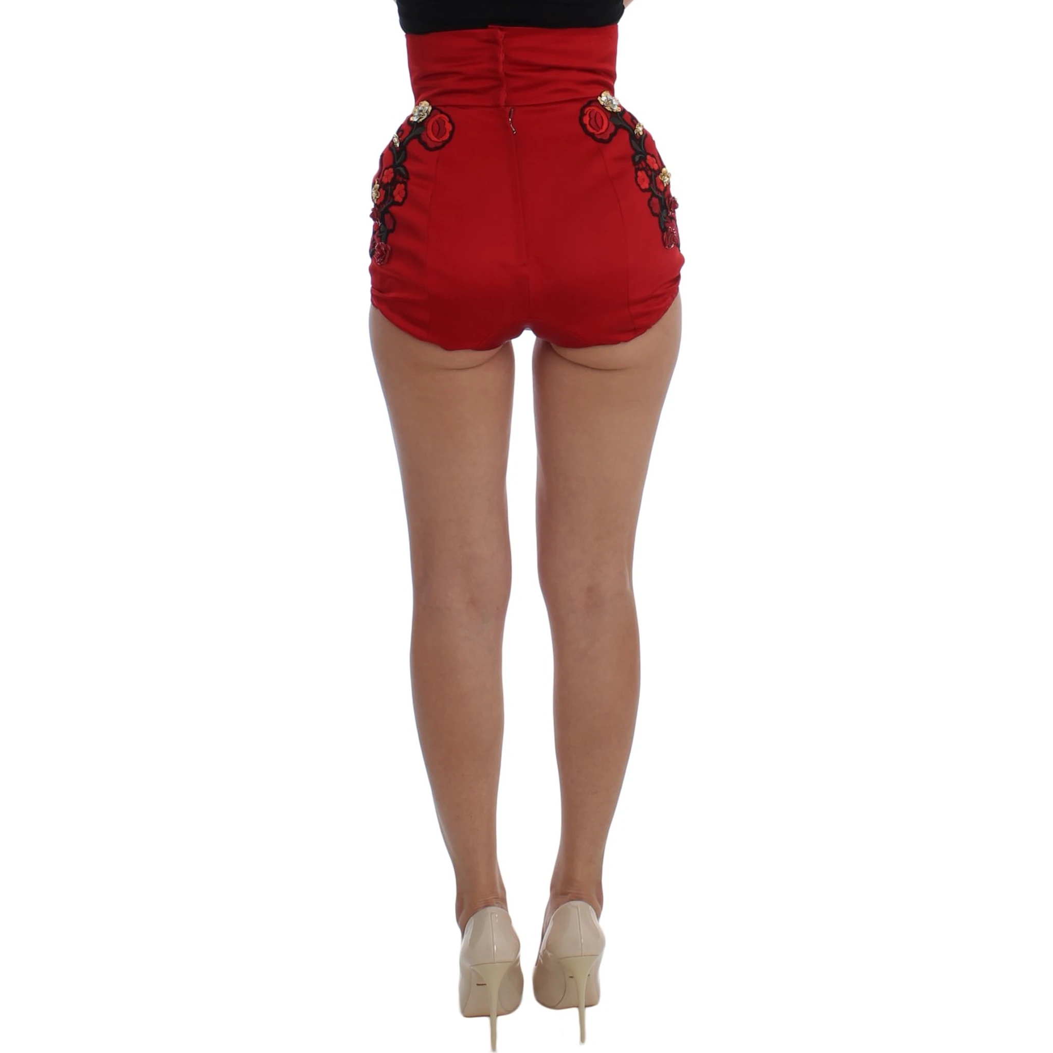Red Silk Crystal Roses Shorts