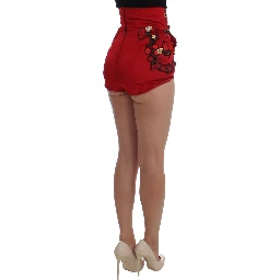 Red Silk Crystal Roses Shorts
