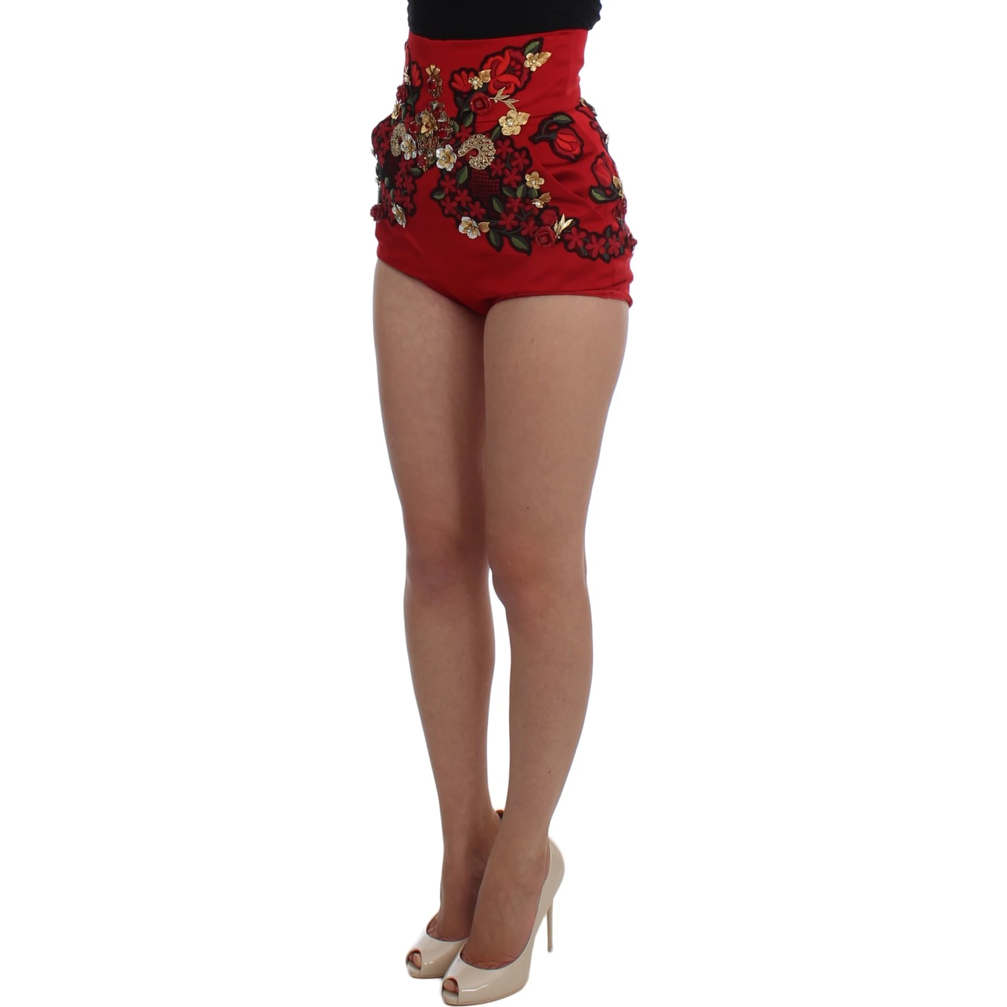 Red Silk Crystal Roses Shorts