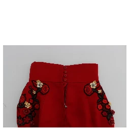 Red Silk Crystal Roses Shorts